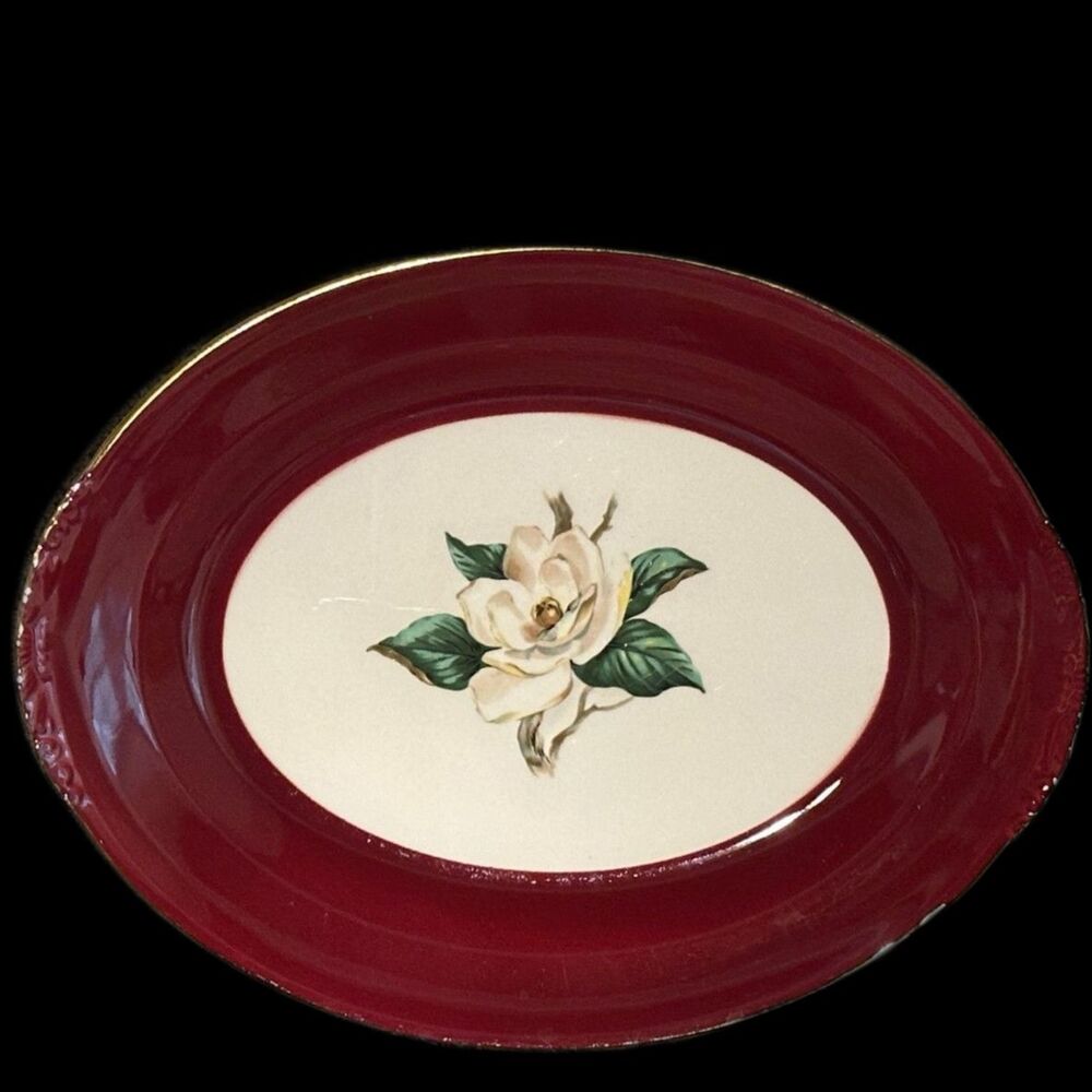 Homer Laughlin DISCONTINUED Burgundy Magnolia Oval Platter